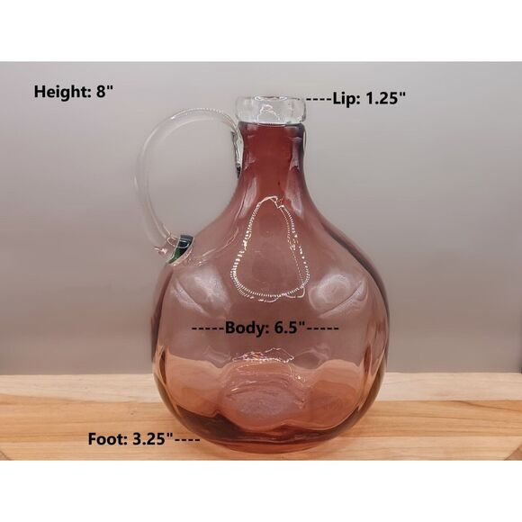 Hand Blown Amethyst Glass Round Jug Vase with Clear Applied Handle and Lip - Picture 2 of 13